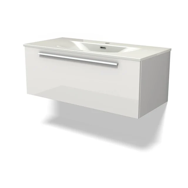 Modulo Bathroom furniture with sink | 100 cm High-gloss white Flat front Ceramic 1 drawer BMW11-04786