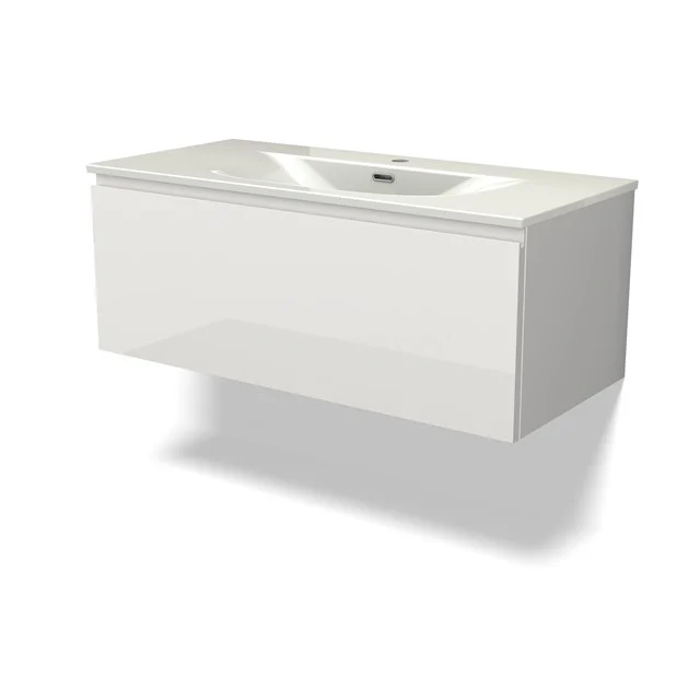 Modulo Bathroom furniture with sink | 100 cm High-gloss white Handle-less front Ceramic 1 drawer BMW11-04788