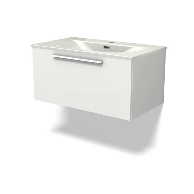 Modulo Vanity units with basin | 80 cm Matte white Flat front Ceramic 1 drawer BMW11-04795