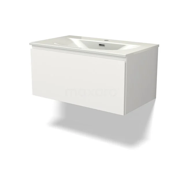 Modulo Vanity units with basin | 80 cm Matte white Handle-less front Ceramic 1 drawer BMW11-04797