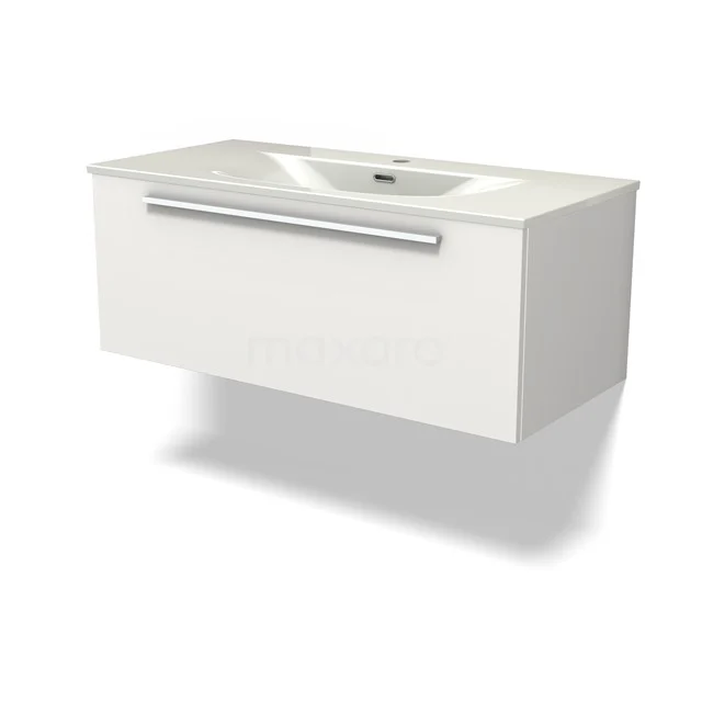 Modulo Bathroom furniture with sink | 100 cm Matte white Flat front Ceramic 1 drawer BMW11-04798