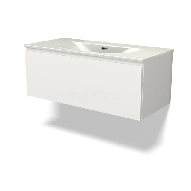Modulo Vanity units with basin | 100 cm Matte white Handle-less front Ceramic 1 drawer BMW11-04800