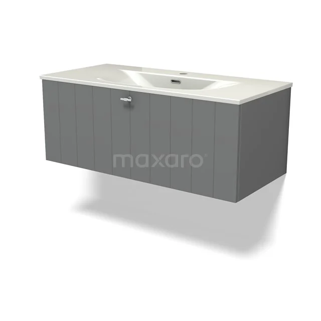 Modulo Vanity units with basin | 100 cm Mid grey Slat front Ceramic 1 drawer BMW11-04811
