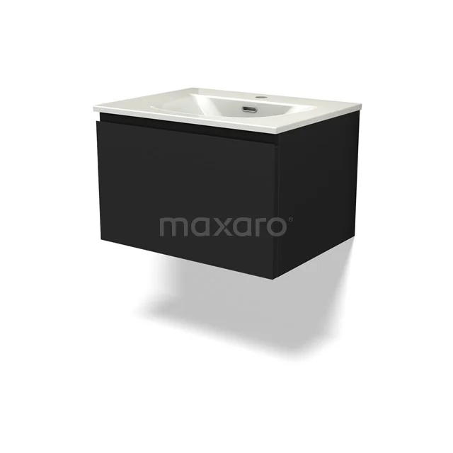 Modulo Vanity units with basin | 60 cm Matte black Handle-less front Ceramic 1 drawer BMW11-04826
