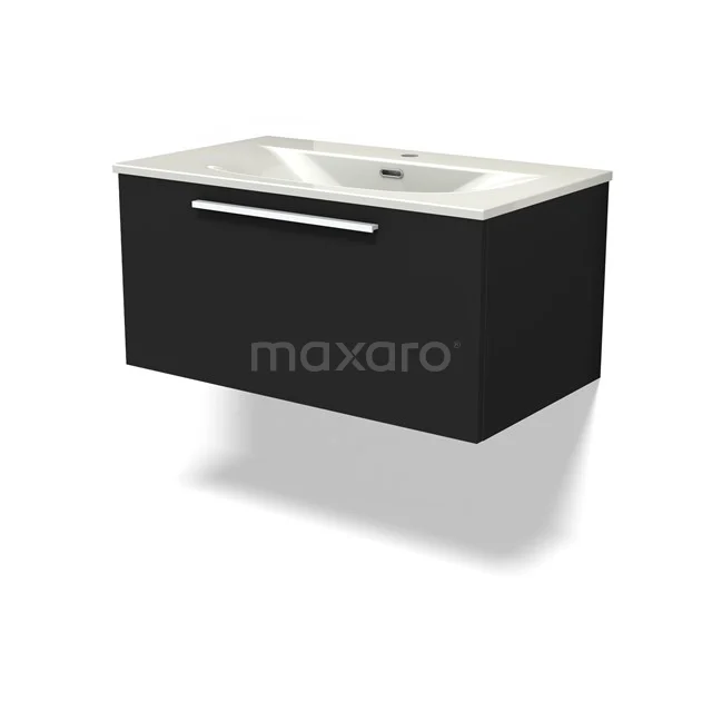 Modulo Vanity units with basin | 80 cm Matte black Flat front Ceramic 1 drawer BMW11-04827