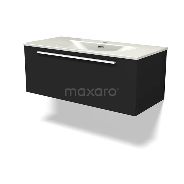 Modulo Vanity units with basin | 100 cm Matte black Flat front Ceramic 1 drawer BMW11-04830