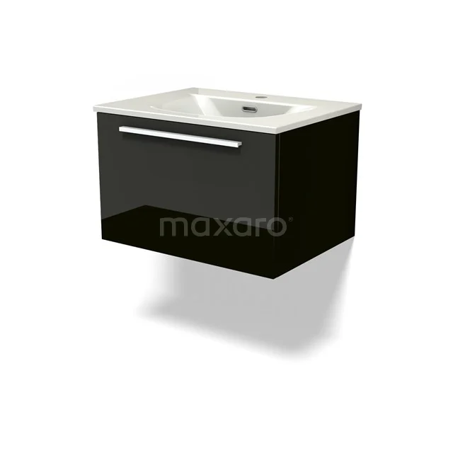 Modulo Vanity units with basin | 60 cm High-gloss black Flat front Ceramic 1 drawer BMW11-04836