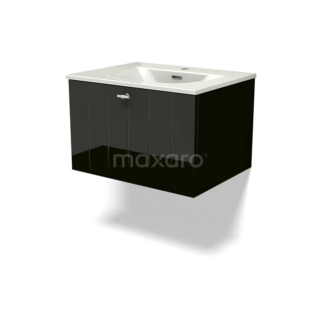 Modulo Vanity units with basin | 60 cm High-gloss black Slat front Ceramic 1 drawer BMW11-04837