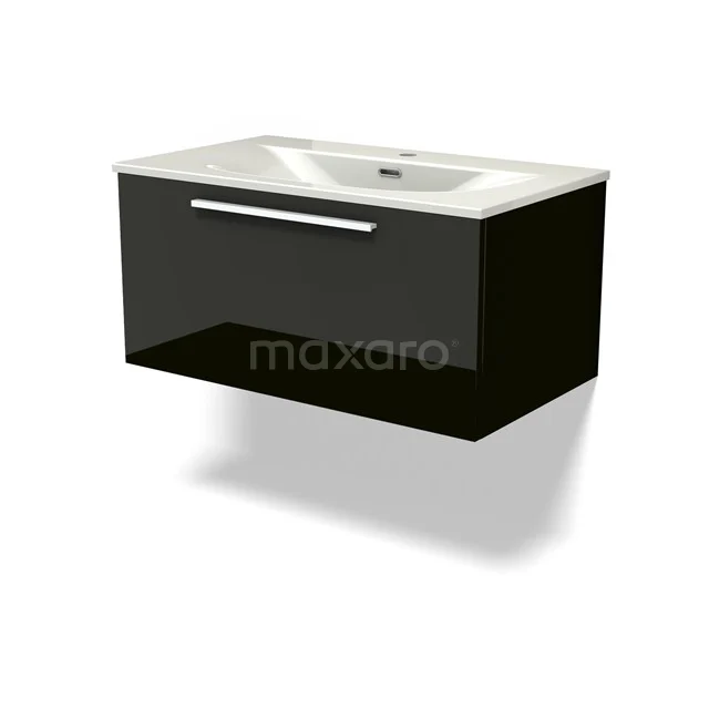 Modulo Vanity units with basin | 80 cm High-gloss black Flat front Ceramic 1 drawer BMW11-04839