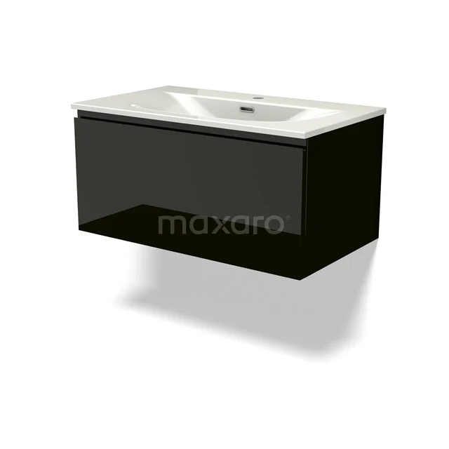 Modulo Vanity units with basin | 80 cm High-gloss black Handle-less front Ceramic 1 drawer BMW11-04841