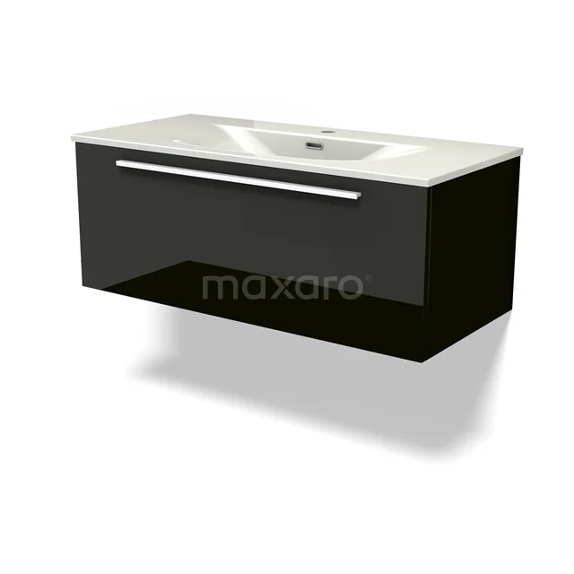 Modulo Vanity units with basin | 100 cm High-gloss black Flat front Ceramic 1 drawer BMW11-04842