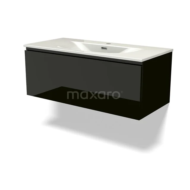 Modulo Vanity units with basin | 100 cm High-gloss black Handle-less front Ceramic 1 drawer BMW11-04844