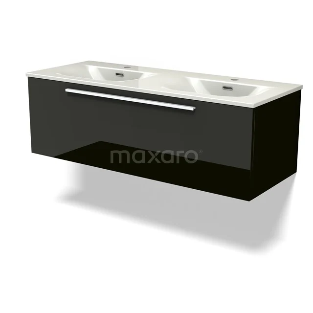 Modulo Vanity units with basin | 120 cm High-gloss black Flat front Ceramic 1 drawer BMW11-04845
