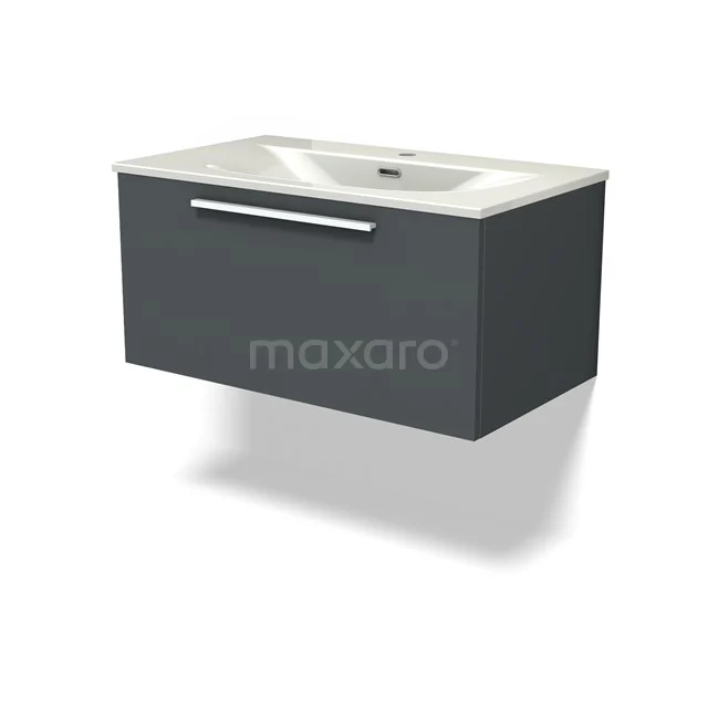 Modulo Vanity units with basin | 80 cm Dark grey Flat front Ceramic 1 drawer BMW11-04851
