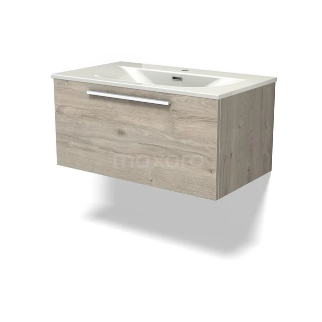 Modulo Vanity units with basin | 80 cm Light grey oak Flat front Ceramic 1 drawer BMW11-04862