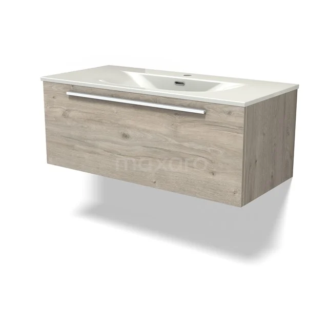 Modulo Bathroom furniture with sink | 100 cm Light grey oak Flat front Ceramic 1 drawer BMW11-04864