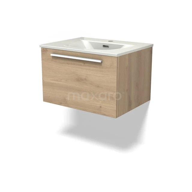 Modulo Waschtische | 60 cm Hellbraune Eiche Flach front Keramik 1 Schublade BMW11-04868