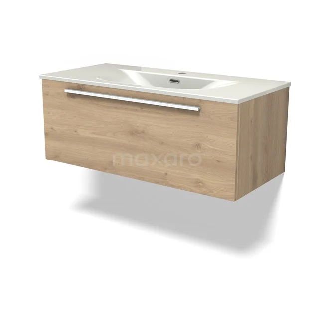 Modulo Vanity units with basin | 100 cm Light brown oak Flat front Ceramic 1 drawer BMW11-04872