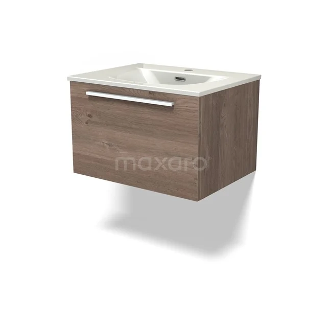 Modulo Vanity units with basin | 60 cm Mid brown oak Flat front Ceramic 1 drawer BMW11-04876