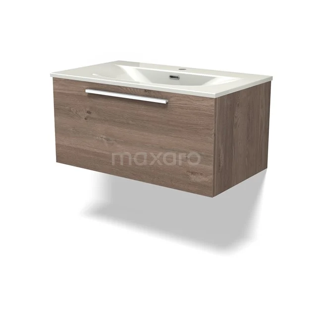 Modulo Vanity units with basin | 80 cm Mid brown oak Flat front Ceramic 1 drawer BMW11-04878 Modulo Vanity units with basin | 80 cm Mid brown oak Flat front Ceramic 1 drawer BMW11-04878