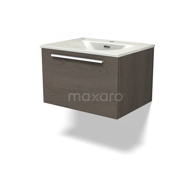 Modulo Vanity units with basin | 60 cm Dark brown oak Flat front Ceramic 1 drawer BMW11-04884