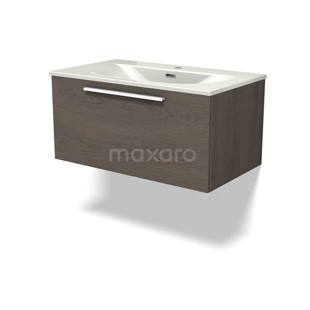 Modulo Vanity units with basin | 80 cm Dark brown oak Flat front Ceramic 1 drawer BMW11-04886 Modulo Vanity units with basin | 80 cm Dark brown oak Flat front Ceramic 1 drawer BMW11-04886