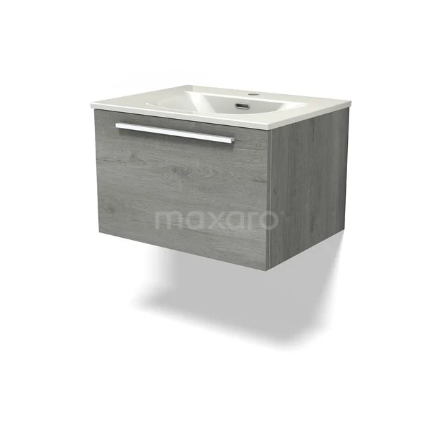 Modulo Vanity units with basin | 60 cm Grey oak Flat front Ceramic 1 drawer BMW11-04892