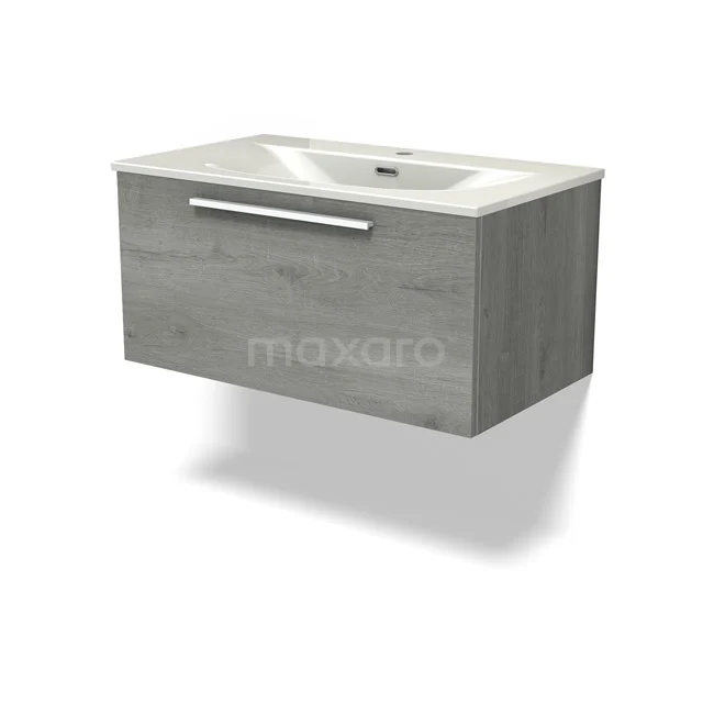 Modulo Vanity units with basin | 80 cm Grey oak Flat front Ceramic 1 drawer BMW11-04894