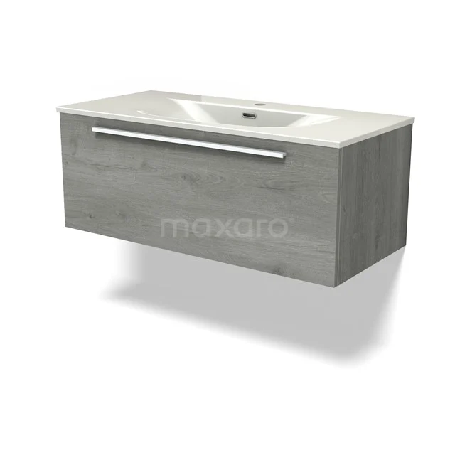 Modulo Vanity units with basin | 100 cm Grey oak Flat front Ceramic 1 drawer BMW11-04896