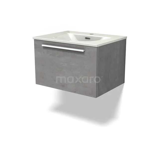 Modulo Vanity units with basin | 60 cm Light grey concrete Flat front Ceramic 1 drawer BMW11-04900