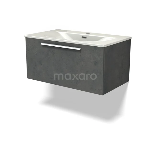 Modulo Vanity units with basin | 80 cm Dark grey concrete Flat front Ceramic 1 drawer BMW11-04905