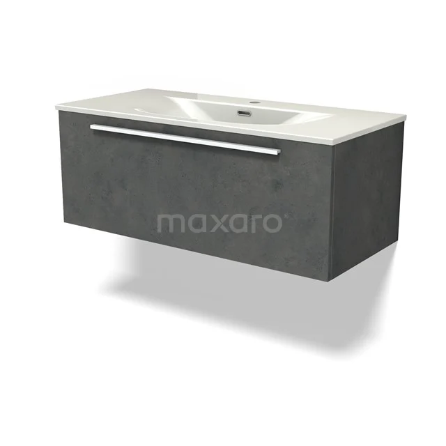 Modulo Vanity units with basin | 100 cm Dark grey concrete Flat front Ceramic 1 drawer BMW11-04906