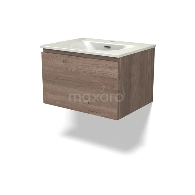 Modulo Vanity units with basin | 60 cm Mid brown oak Handle-less front Ceramic 1 drawer BMW11-04909