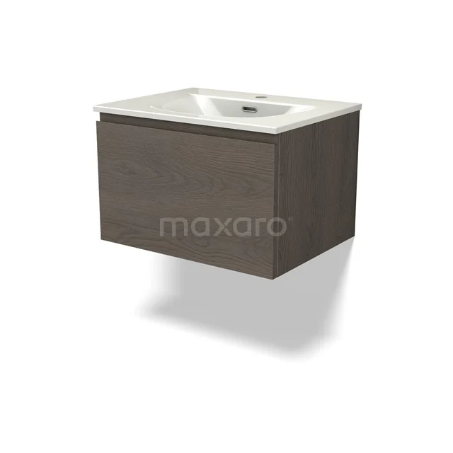 Modulo Vanity units with basin | 60 cm Dark brown oak Handle-less front Ceramic 1 drawer BMW11-04910