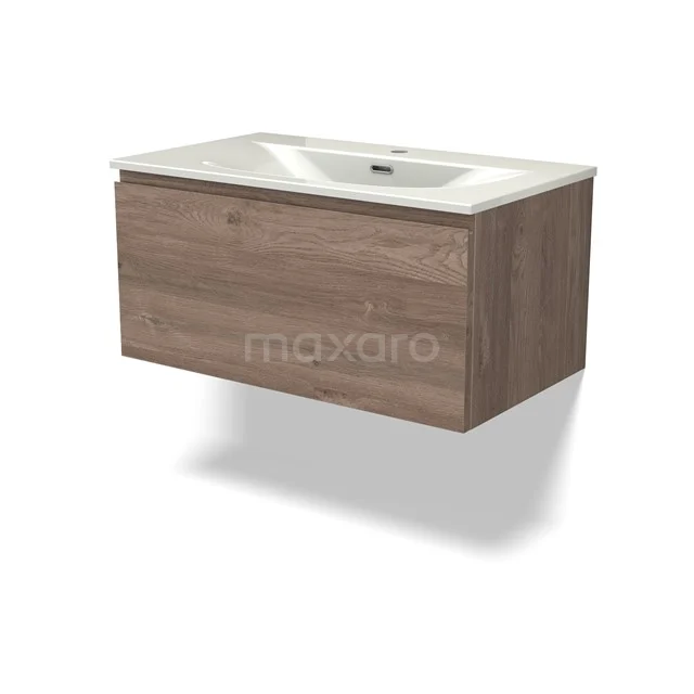 Modulo Bathroom furniture with sink | 80 cm Mid brown oak Handle-less front Ceramic 1 drawer BMW11-04912