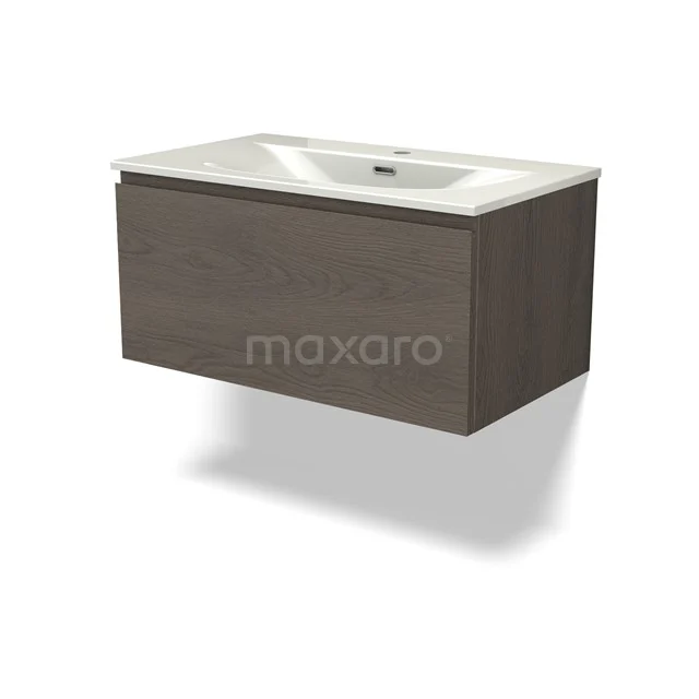 Modulo Vanity units with basin | 80 cm Dark brown oak Handle-less front Ceramic 1 drawer BMW11-04913