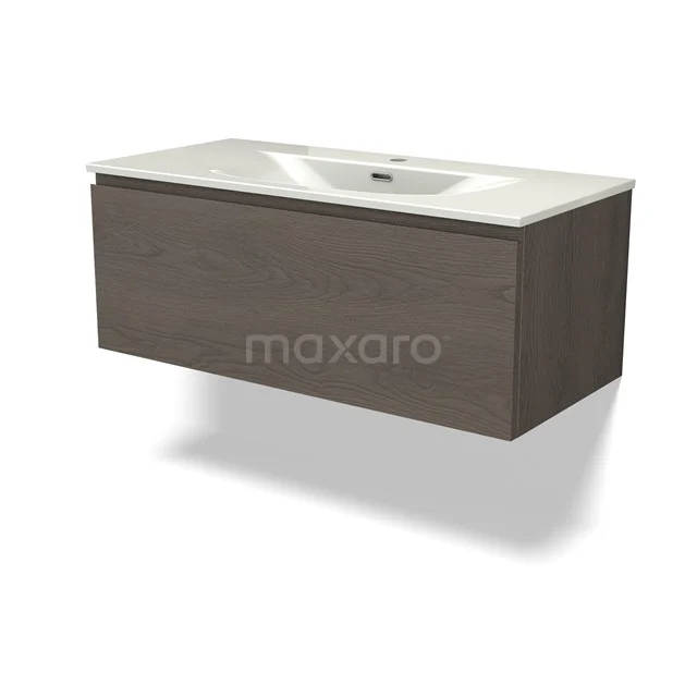 Modulo Vanity units with basin | 100 cm Dark brown oak Handle-less front Ceramic 1 drawer BMW11-04916