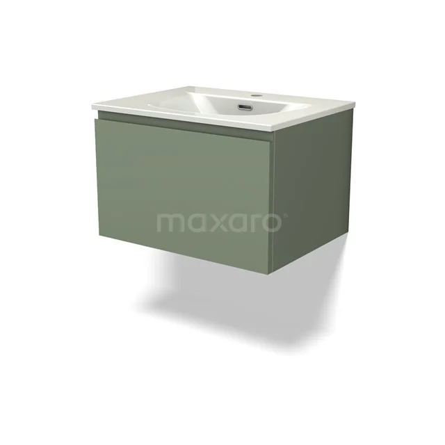 Modulo Vanity units with basin | 60 cm Sage green Handle-less front Ceramic 1 drawer BMW11-04929