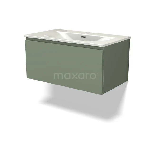 Modulo Vanity units with basin | 80 cm Sage green Handle-less front Ceramic 1 drawer BMW11-04931