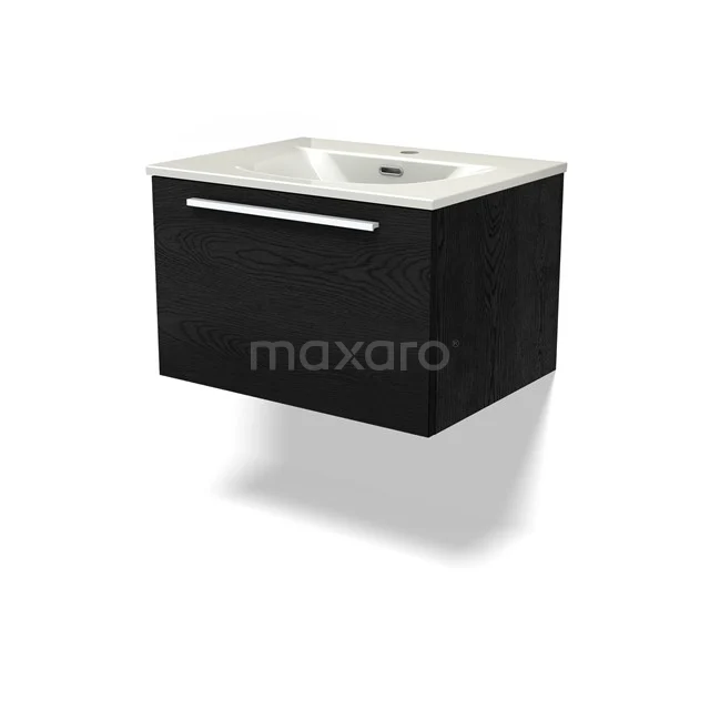 Modulo Vanity units with basin | 60 cm Black oak Flat front Ceramic 1 drawer BMW11-04936