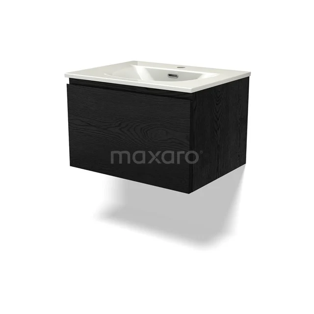 Modulo Vanity units with basin | 60 cm Black oak Handle-less front Ceramic 1 drawer BMW11-04937