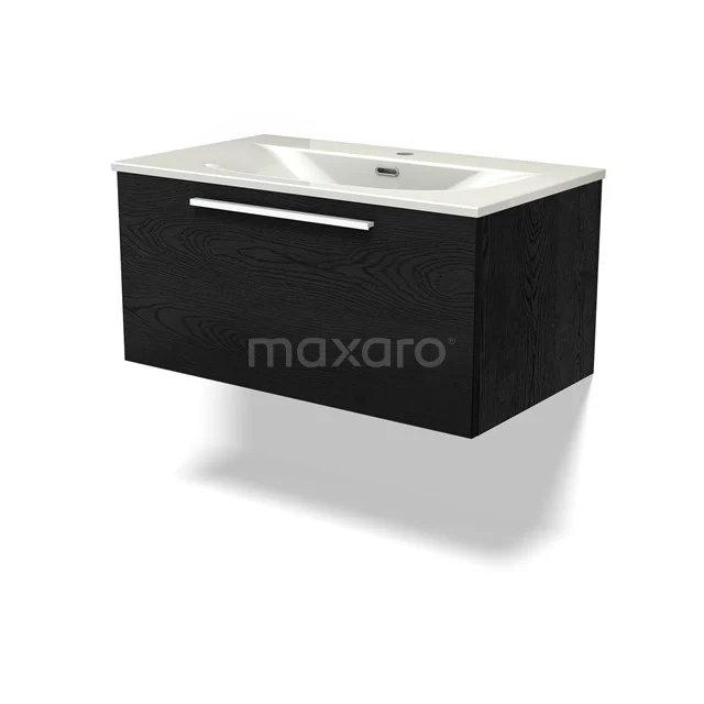 Modulo Vanity units with basin | 80 cm Black oak Flat front Ceramic 1 drawer BMW11-04938