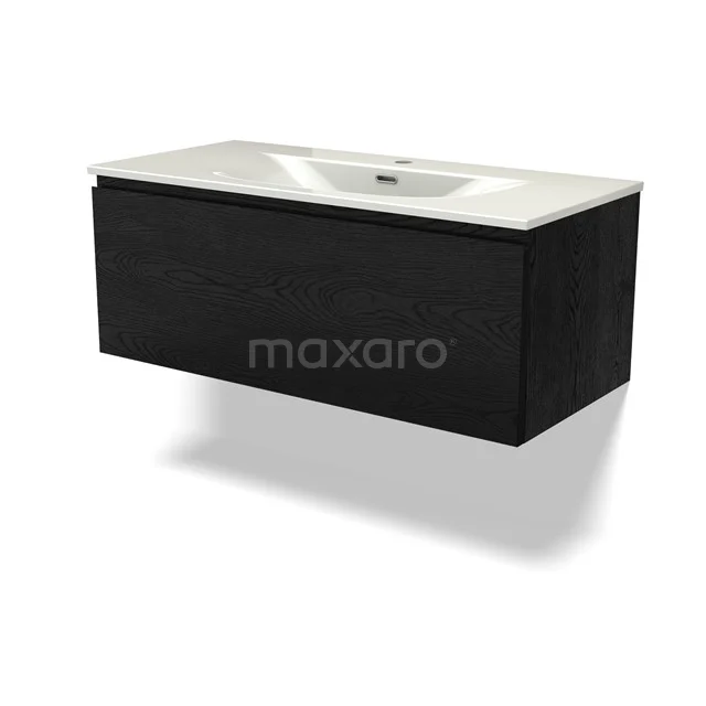 Modulo Waschtische | 100 cm Schwarze Eiche Grifflos front Keramik 1 Schublade BMW11-04941