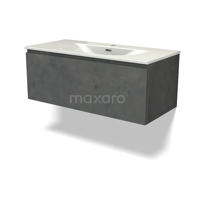 Modulo Vanity units with basin | 100 cm Dark grey concrete Handle-less front Ceramic 1 drawer BMW11-04954
