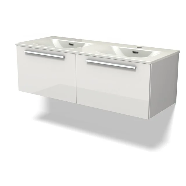 Modulo Vanity units with basin | 120 cm High-gloss white Flat front Ceramic 2 Side-by-side drawers BMW12-01160