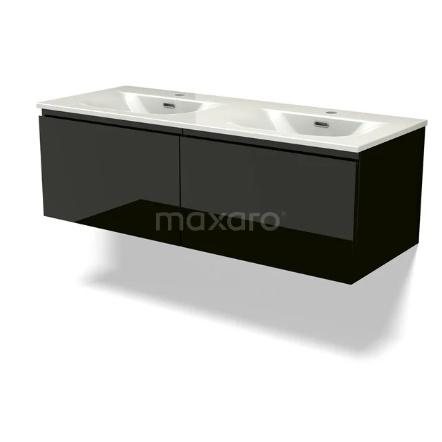 Modulo Vanity units with basin | 120 cm High-gloss black Handle-less front Ceramic 2 Side-by-side drawers BMW12-01176