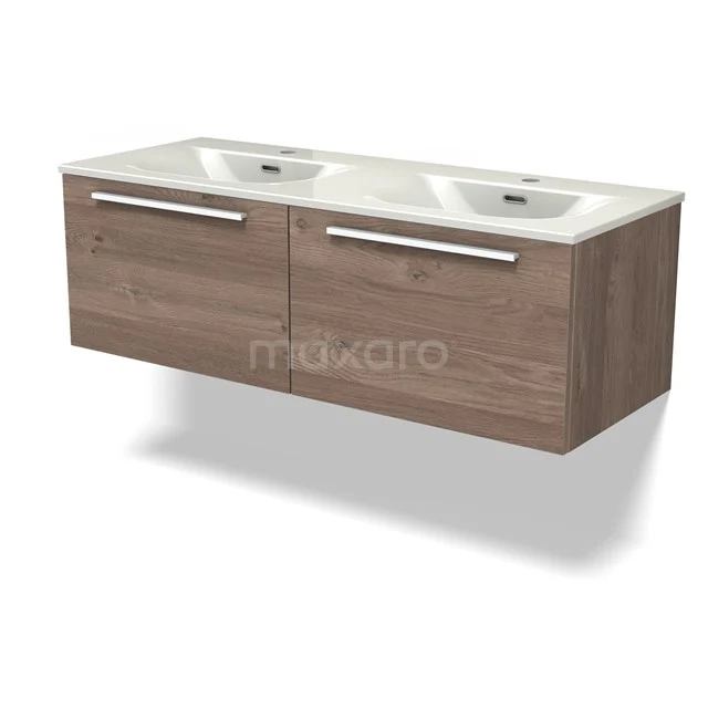 Modulo Vanity units with basin | 120 cm Mid brown oak Flat front Ceramic 2 Side-by-side drawers BMW12-01184