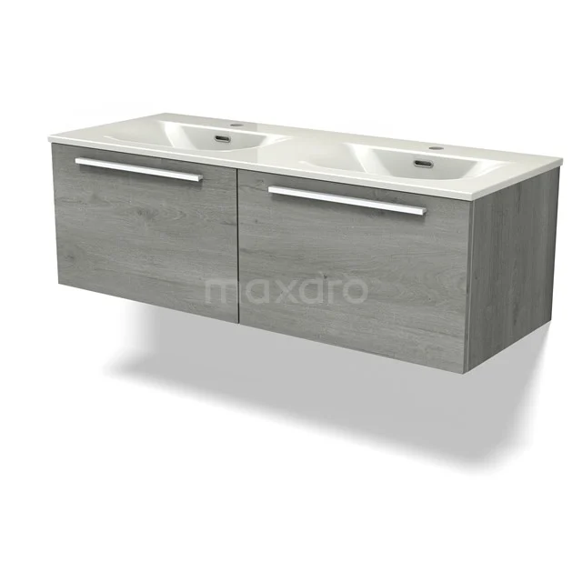 Modulo Waschtische | 120 cm Graue Eiche Flach front Keramik 2 nebeneinanderliegende Schubladen BMW12-01190