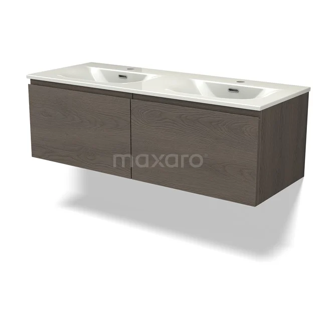 Modulo Vanity units with basin | 120 cm Dark brown oak Handle-less front Ceramic 2 Side-by-side drawers BMW12-01194
