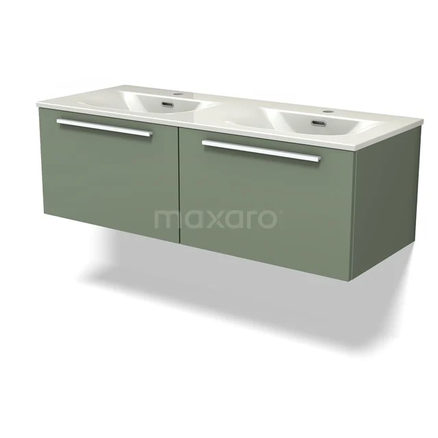 Modulo Vanity units with basin | 120 cm Sage green Flat front Ceramic 2 Side-by-side drawers BMW12-01197
